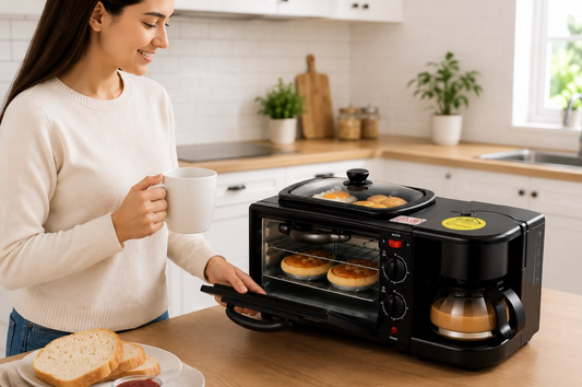 Horno Eléctrico Multifuncional 3 en 1 con Cafetera y Sartén