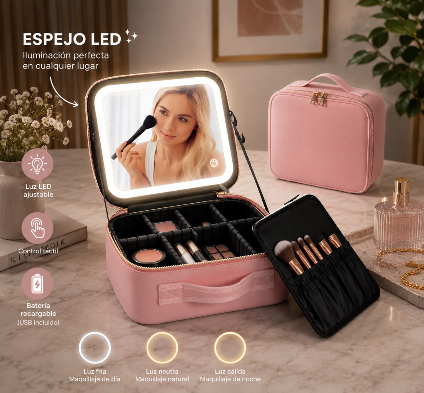 COSMETIQUERA CON ESPEJO LED