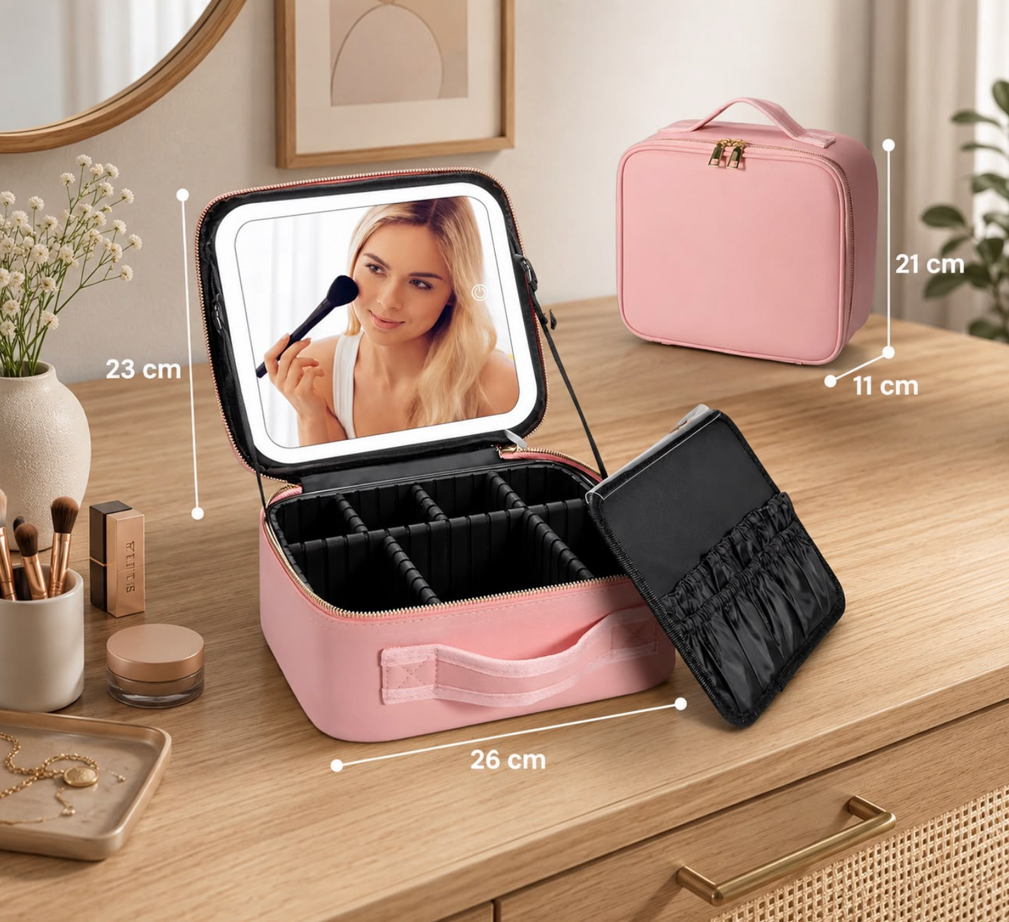 COSMETIQUERA CON ESPEJO LED