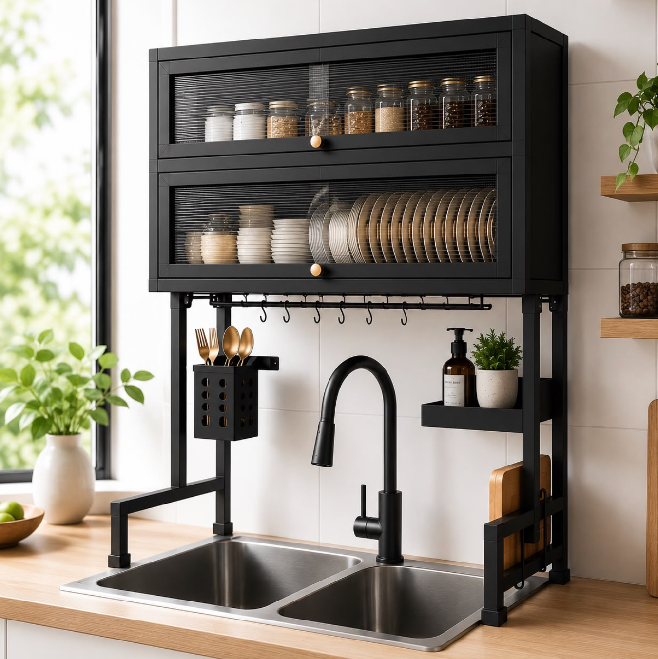 Escurridor de Cocina Doble Nivel con Gabinetes De Lujo