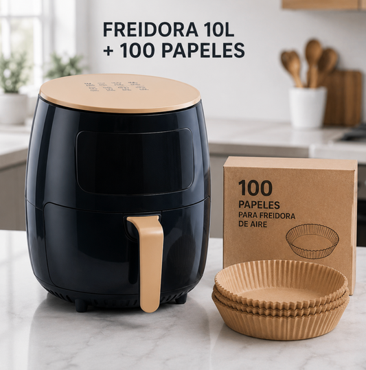 FREIDORA DE AIRE 10 LITROS + 100 PAPELES DE OBSEQUIO